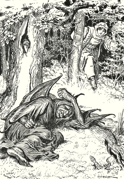 "Pigen, der kom den vej, så hende ligge og sove" (litografi) af Charles Edmund (after) Brock