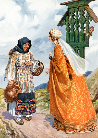 "Prinsessen bad hende om at bytte bondens tøj ud med sin kongelige dragt" (farvelitografi) af Charles Edmund (after) Brock