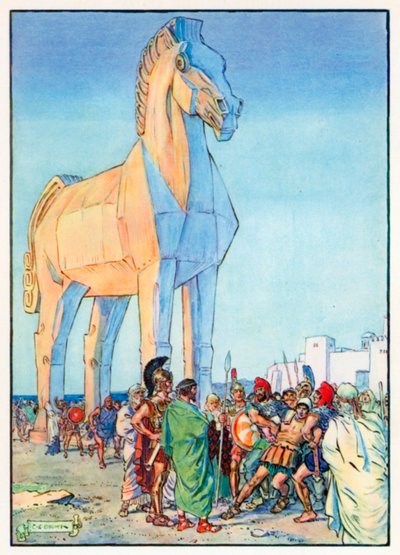 "De indvilligede i at skåne hans liv, hvis han ville fortælle dem sandheden" (farvelitografi) af Charles Edmund (after) Brock