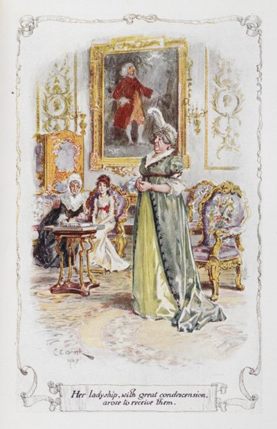 Hendes ladyship, med stor nedladenhed, opstod for at modtage dem, illustration fra 
