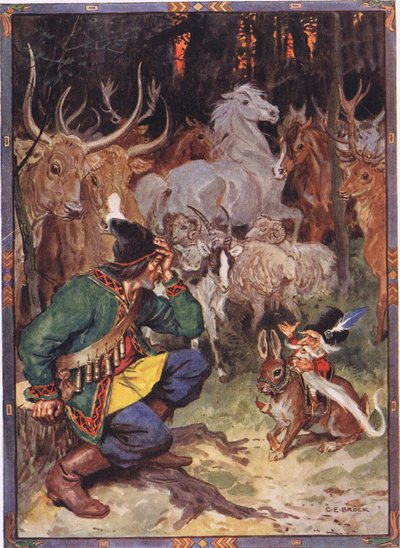Hej! God mand, jeg ved, hvad der bekymrer dig, scene fra Sur the Eagle i Childrens Stories from Rumenian Legends af Moses Gaster (1856-1939) 1921 af Charles Edmund Brock