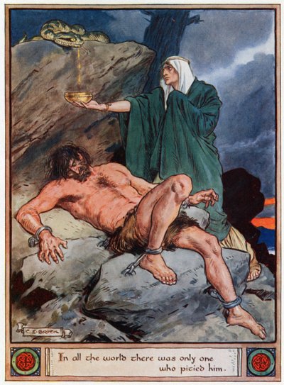 "I hele verden var der kun én, der havde medlidenhed med ham", illustration fra "The Heroes of Asgard, tales from Scandinavian Mythology", af A und E Keary, 1930 af Charles Edmund Brock