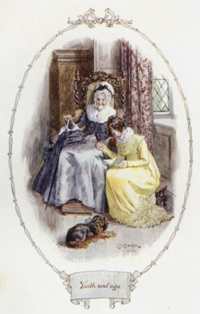 Ungdom og alder (farve litho) af Charles Edmund Brock
