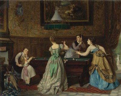 Kvinder spiller billard, 1869 af Charles Edouard Boutibonne