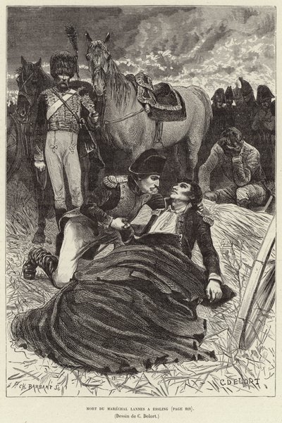 Mort du Marechal Lannes a Essling; Napoleon og den døende marskal Lannes i slaget ved Aspern-Essling, Østrig af Charles Edouard Delort