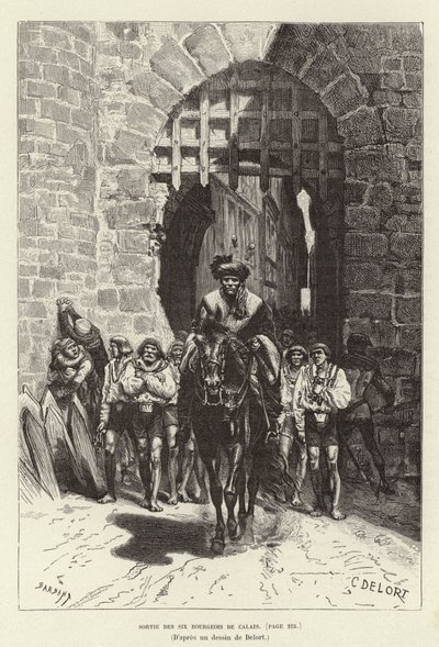 Udgang fra de seks Bourgeois de Calais. De seks borgere i Calais forlader byen af Charles Edouard Delort
