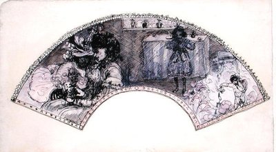 Viftedesign (Le Boudoir) (pen & blæk og akvarel på papir) af Charles Edward Conder