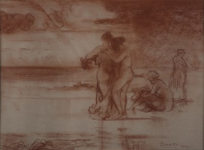 Nøgenbadning, 1904 (rødt kridt på papir) af Charles Edward Conder