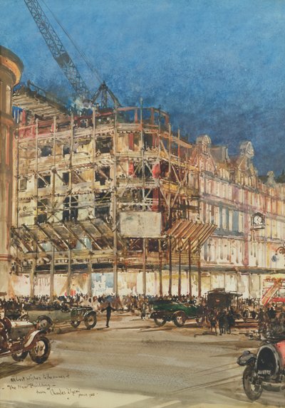 Opførelse af den nye bygning for Bourne and Hollingsworth, Oxford Street, London af Charles Edward Dixon