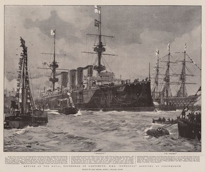 HMS Powerful, der forsvarer Ladysmith, vender tilbage til Portsmouth af Charles Edward Dixon