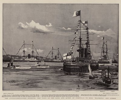 Den anglo-portugisiske entente, besøget af kongen og dronningen af Portugal til H M S Majestic ud for Lissabon af Charles Edward Dixon