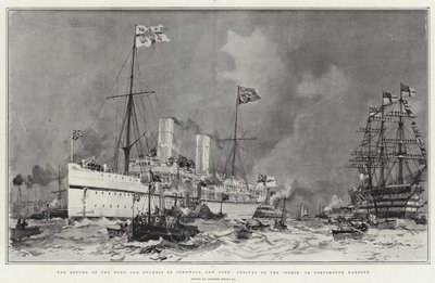Hertugen og hertuginden af Cornwall og York vender tilbage, Ophirs ankomst til Portsmouth Havn af Charles Edward Dixon