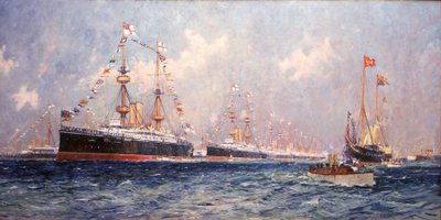Magasinet under dronning Victorias diamantjubilæum (1819-1901) i Spithead (England), 26. juni 1897 af Charles Edward Dixon