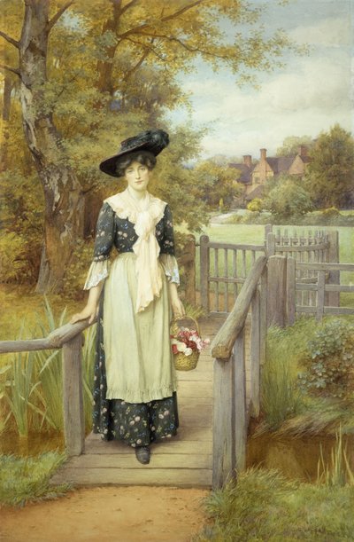 A Country Beauty (w/c over blyant med gouache på papir) af Charles Edward Wilson