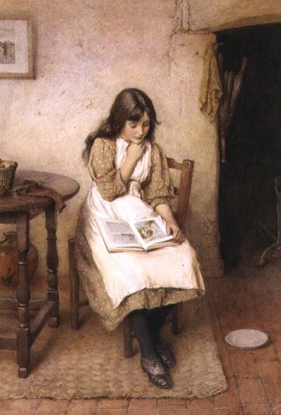En pige læser (akvarel og gouache) af Charles Edward Wilson