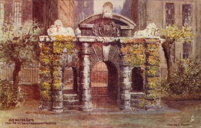 Den gamle vandport fra Victoria Embankment Gardens i London af Charles Edwin Flower