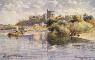 Themsen: Windsor Castle (farvelitografi) af Charles Edwin Flower