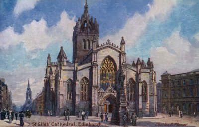 St Giles Cathedral, Edinburgh, Skotland (farve litho) af Charles Edwin Flower