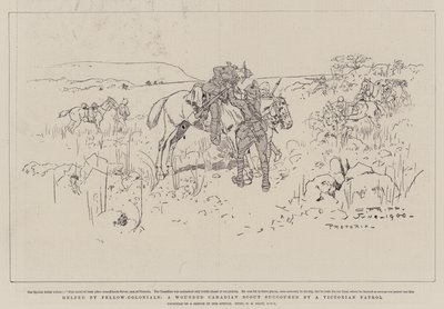 Hjulpet af kollega-kolonialerne, en såret canadisk spejder støttet af en victoriansk patrulje af Charles Edwin Fripp