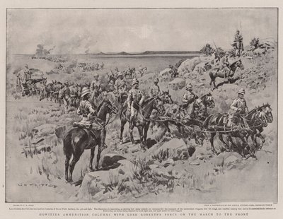 Howitzer-ammunitionssøjler med Lord Roberts styrke på frontmarchen af Charles Edwin Fripp