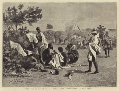 Skitser i Sydafrika, Fingo Levy Encampment på Veldt af Charles Edwin Fripp