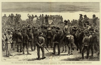 Forhandlingerne i Transvaal, General Joubert taler til boerne før deres afrejse hjemad af Charles Edwin Fripp