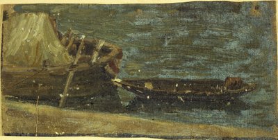 Både fortøjet, ca. 1870 (olie på lærred) af Charles Emile Cuisin