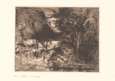 Landskab med ko og vandløb af Charles Emile Jacque (attributed to)