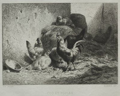 Hane og høns. af Charles Emile Jacque