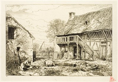 Gårdsplads til en bondebolig af Charles Emile Jacque