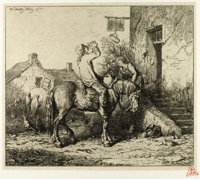 Indgang til en kro, med bondedrik af Charles Emile Jacque