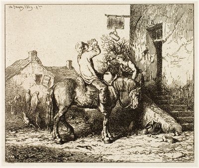 Indgang til en kro, med bondedrik af Charles Emile Jacque