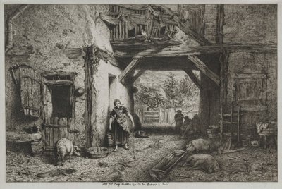 Gårds interiør af Charles Emile Jacque
