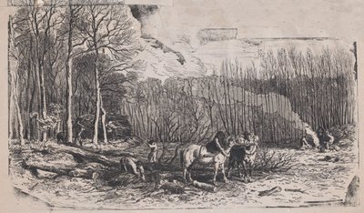 februar fra Album of Rustic Subjects, 1859. af Charles Emile Jacque