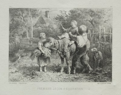 Første ridelektion af Charles Emile Jacque