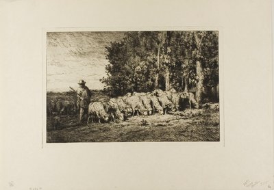 Flok får ved kanten af en skov af Charles Emile Jacque