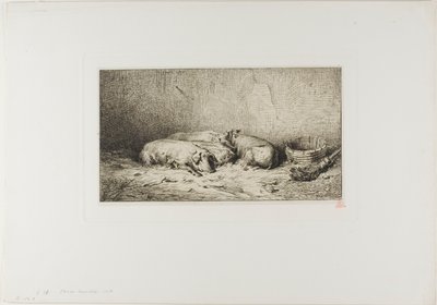 Fire sovende grise af Charles Emile Jacque