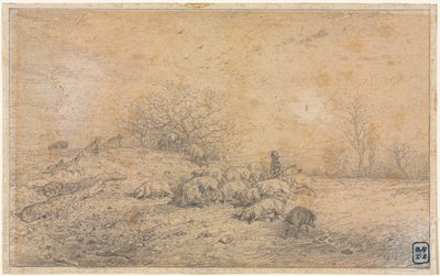 Svineflokke, ca. 1845. af Charles Emile Jacque