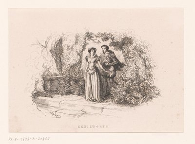 Par i en have Kenilworth (titel på objekt) af Charles Emile Jacque