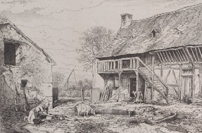 Landskab af en bondegård, 1845. af Charles Emile Jacque