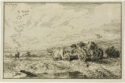 Landskab med oksetrukne vogn af Charles Emile Jacque