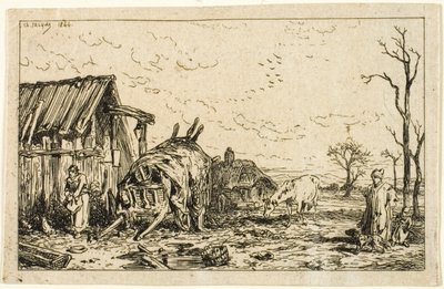 Landskab med uspændt vogn af Charles Emile Jacque