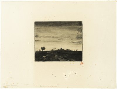 Landskab med vindmøller af Charles Emile Jacque