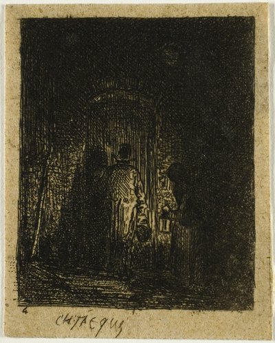 Mand og kvinde med lanterner af Charles Emile Jacque
