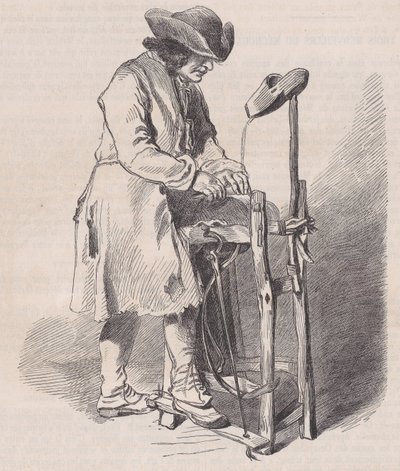 Louvre Museum, samling af tegninger, Le Remouleur, af Watteau, fra Magasin Pitto..., ca. 1852. af Charles Emile Jacque