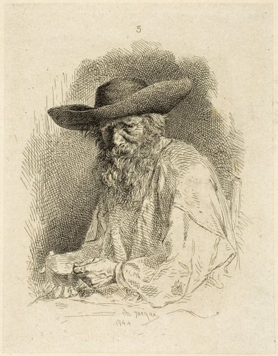 Gammel mand med rodeblik af Charles Emile Jacque