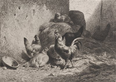 Hane og høns, 1864. af Charles Emile Jacque