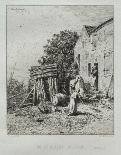 Rustikt hus. af Charles Emile Jacque