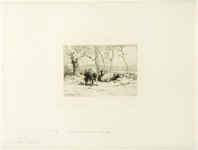 Får og fem træer af Charles Emile Jacque