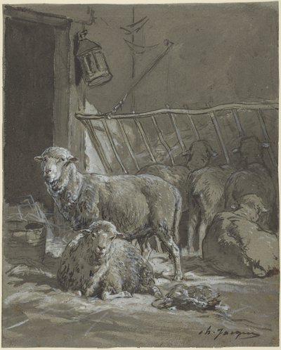 Får i en krybbe af Charles Emile Jacque